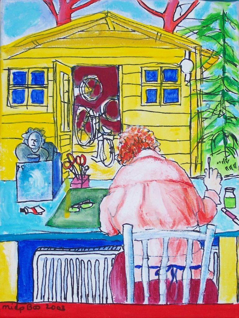 Ineke van Leeuwen in haar atelier Miep Bos